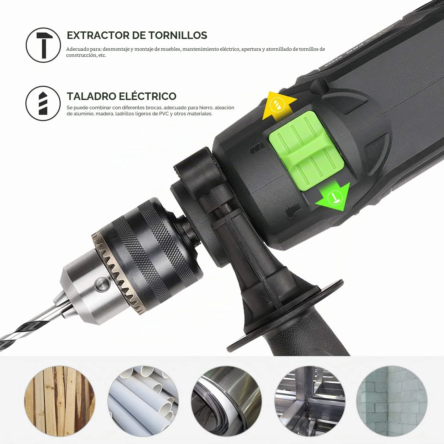 Galax Pro Taladro Percutor 600 W, Taladro Percutor con Cable de Velocidad Variable 0-3000 rpm, 2 Funciones en 1, Portabrocas de 13 mm, Motor de Cobre Puro