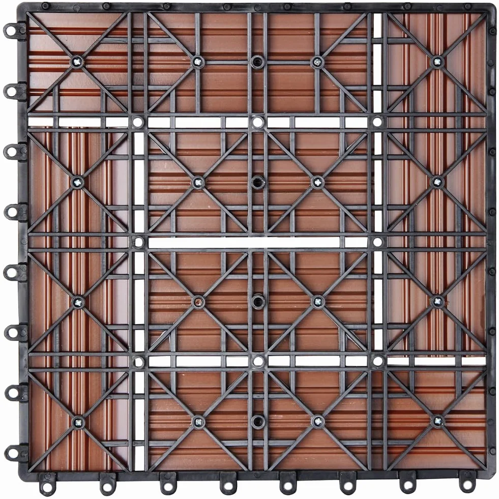 BAKAJI Juego de 11 piezas de azulejos WPC para jardín exterior, patio, balcón, suelo con drenaje de agua, azulejos de montaje empotrado, resistente a los agentes atmosféricos, diseño incrustado