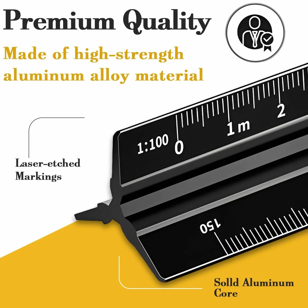 Escalímetro Profesional Regla Triangular Aluminio 30 cm 1:20 1:50 1:75 1:100 1:125