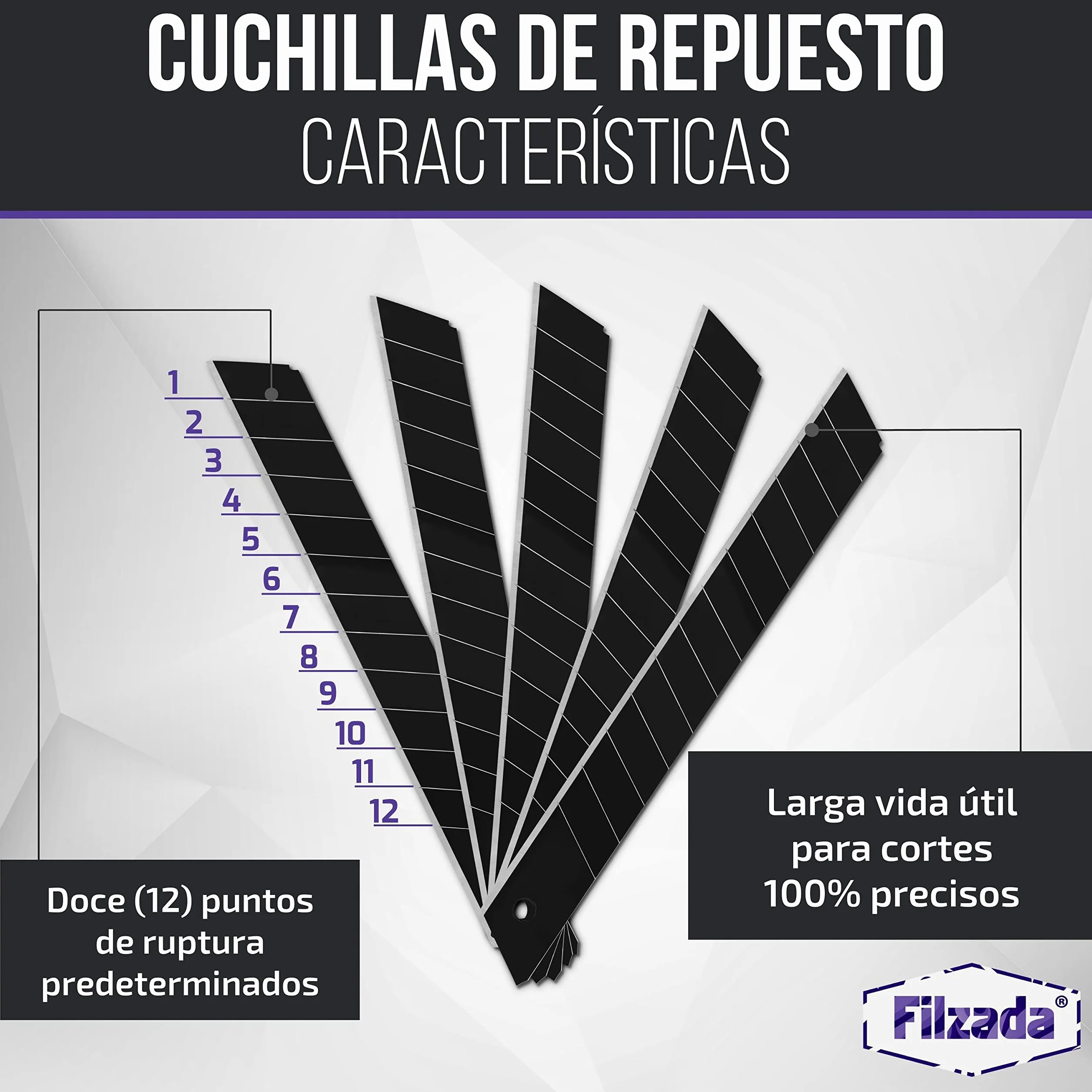 Filzada® 120x Cuchillas de repuesto para cuchillos de corte de 9mm NEGRO - Cuchillas ultra afiladas para alfombras - Cuchillas a presión para cuchillos de corte de 9mm