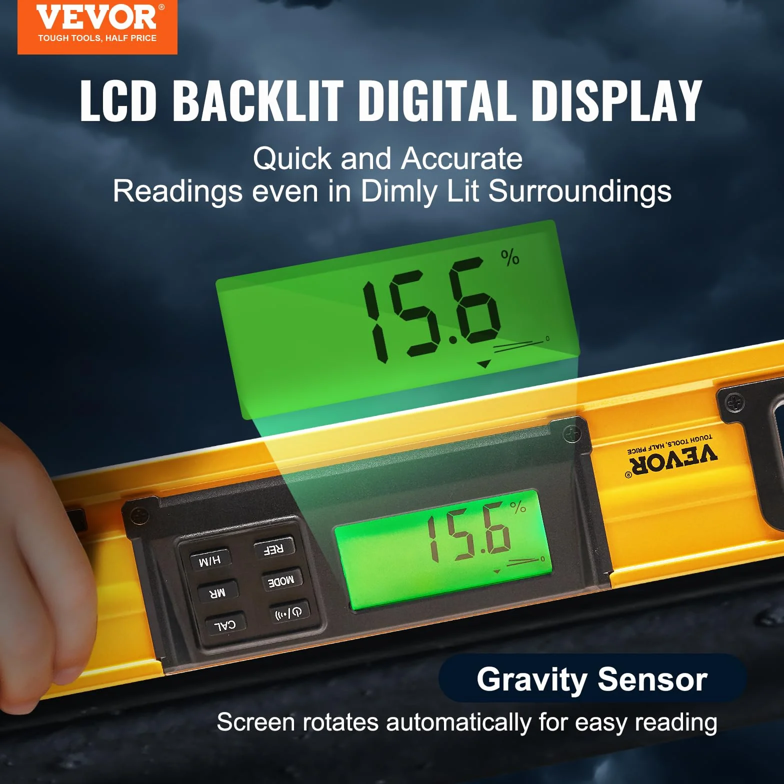 VEVOR Nivel de Burbuja Magnético Nivel Torpedo 600 mm Pantalla LED Retroiluminada Herramienta de Nivelación 0-360° Aleación de Aluminio Sensor de Gravedad para Medición Industria de Construcción Hogar