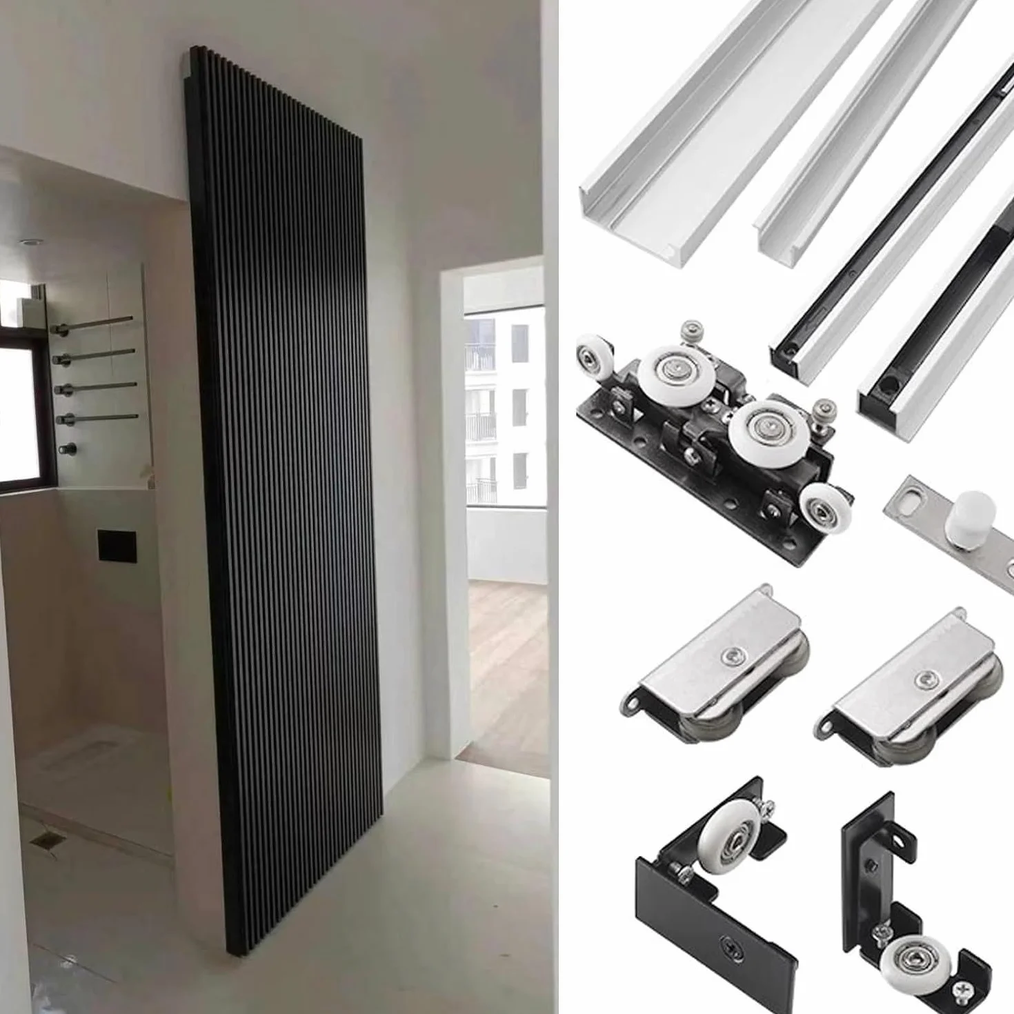 Kit de puerta deslizante - hardware de puerta deslizante oculta, con cierre suave, kit de puerta fantasma deslizante sin pista invisible, adecuado para puertas de madera individuales,1.2m/3.9ft