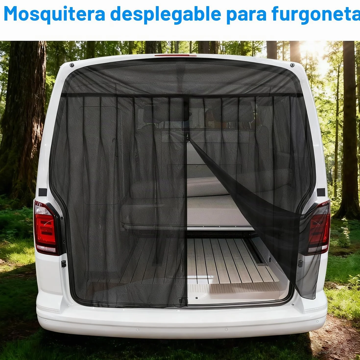 Erato Mosquitera magnética para furgoneta, pantalla anti insectos 155 x 170 cm con 3 cierres de cremallera y 16 imanes para VW T5/T6/T6.1/T7 California, ID Buzz, Trafic, Ducato Camper, Marco Polo y