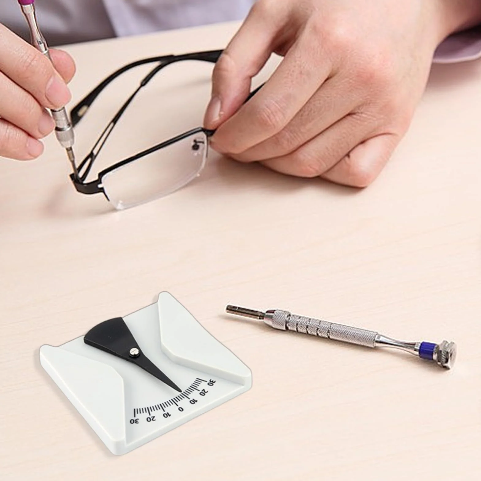 Medidor de gafas – Regla de ángulo pantoscópico, herramienta de calibración óptica, inclinómetro duradero, escala transparente de fácil lectura | Medidor de gafas para técnico de taller de reparación