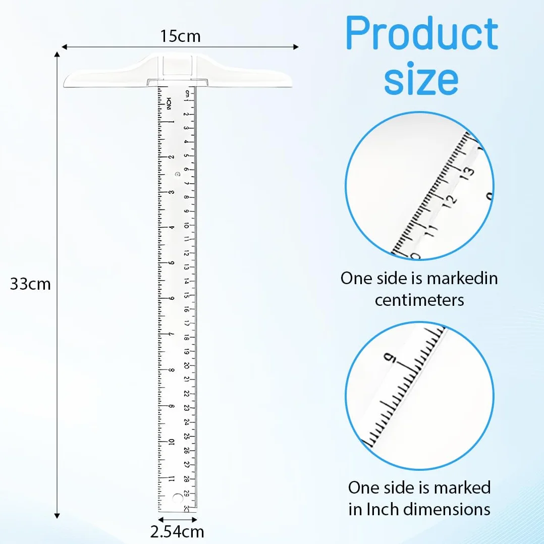 Reglas Cuadradas en T de Plástico Transparente Doble Cara para Dibujo y Diseño 30 cm
