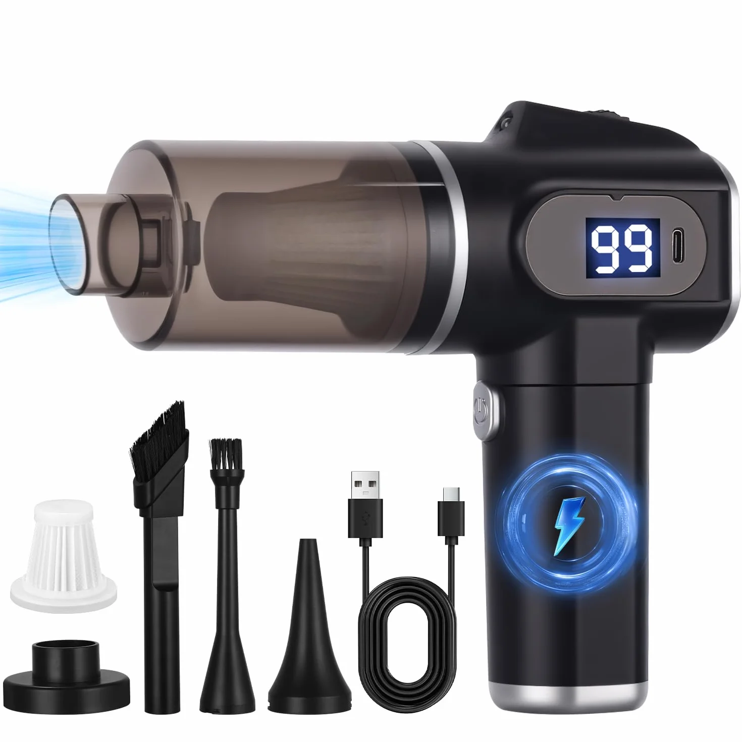 Soplador de Polvo Eléctrico, Soplador de Aire, Aire Comprimido Limpieza para PC 50000 RPM, Plumero de Aire Comprimido Con Luz LED, Soplador De Aire para PC, para Ordenador, Coche, Oficina,Sofá