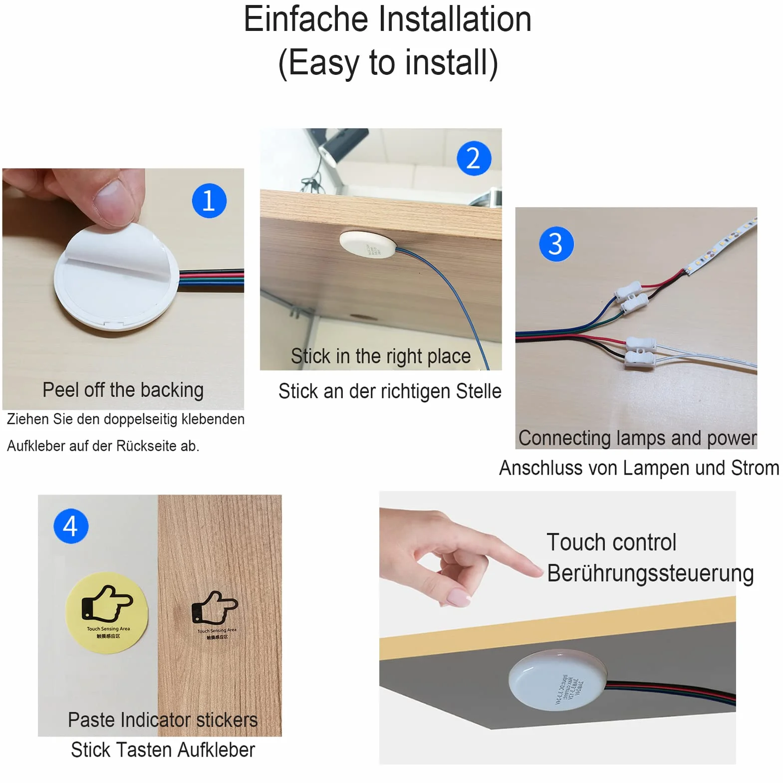 STBTECH Interruptor táctil regulador LED 12V, DC 3,7-24V 3A Para barra luminosa LED Smart Home, Penetra la madera, el vidrio, etc. Montaje oculto Sin agujeros necesarios (gris oscuro)