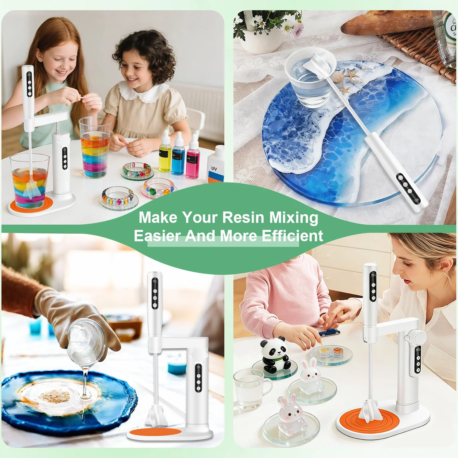 Mezclador de Resina Epoxi Eléctrico con Soporte, Manos Libres, 5 Velocidades, Pantalla LED, Reducción de Burbujas, Incluye 2 Paletas, para Resina UV, DIY y Joyería