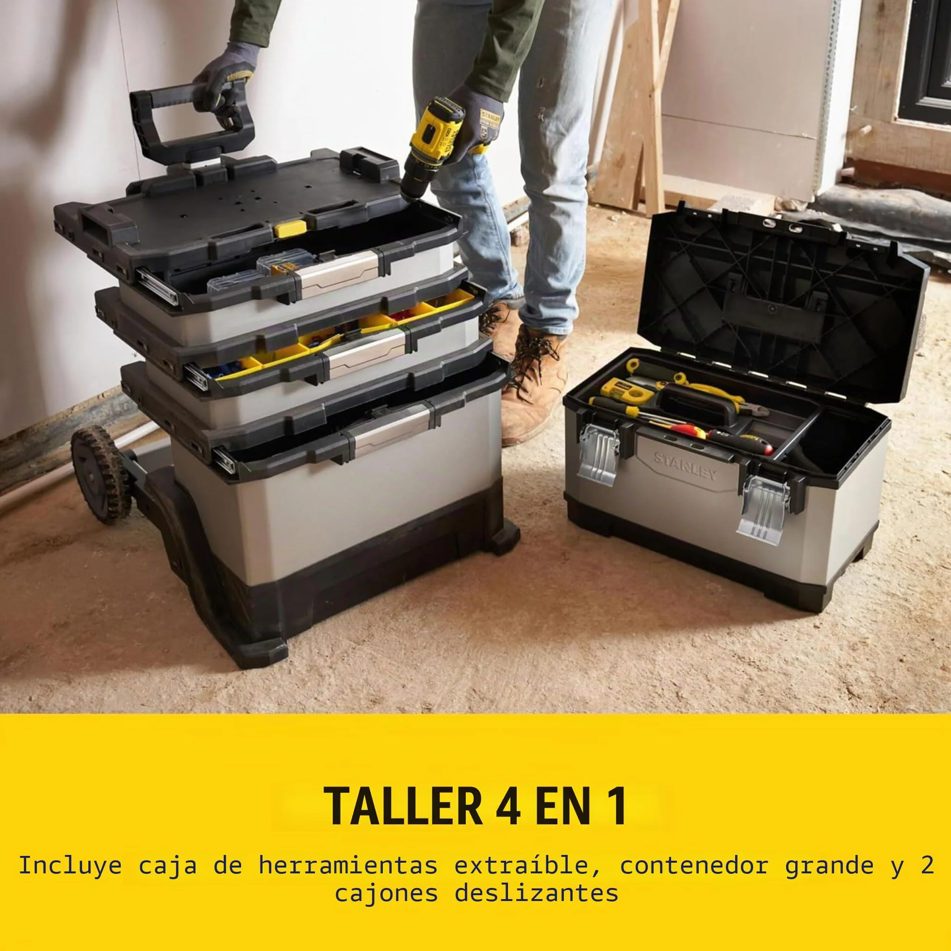 STANLEY FATMAX Taller Móvil Metálico, Carro de Herramientas, Caja Versátil para Piezas Pequeñas y Grandes, Ruedas 17cm, Cierres Metálicos Antioxidantes, 1-95-622