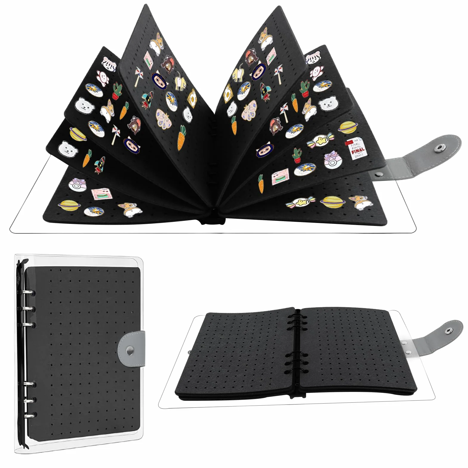 Qivine Pin Badge Display Negro Felt 350 Pins Badge Collection Storage Calendar Stand Esmalte Pin Organizador Carpeta Portátil con 8 Páginas, Expositor de Insignias