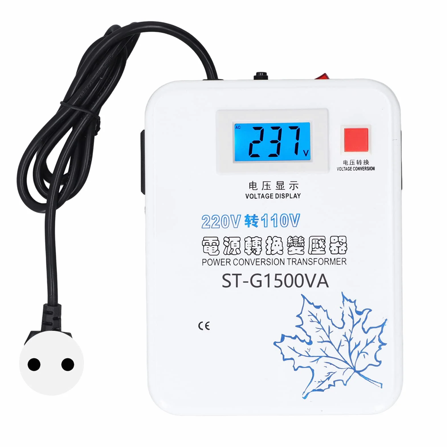 Transformador de Voltaje, Protección de Circuito Refrigeración Convertidor de Potencia Reductor de Baja Frecuencia Monofásico 220V a 110V para Aparatos Eléctricos (Enchufe de la UE)