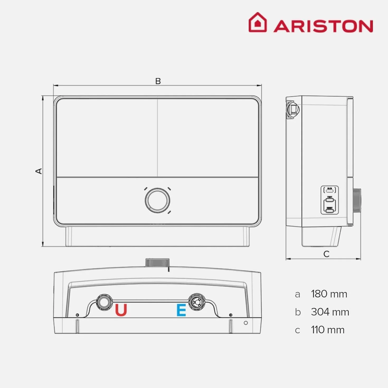 Ariston Aures SM - Termo Eléctrico Vertical Instantáneo, Calentador de Agua Eléctrico Tamaño Reducido, 17,8x30,4x9,8 Fabricado para Instalación en España, Blanco/Negro - Eficiencia A, Rango (A+/F)