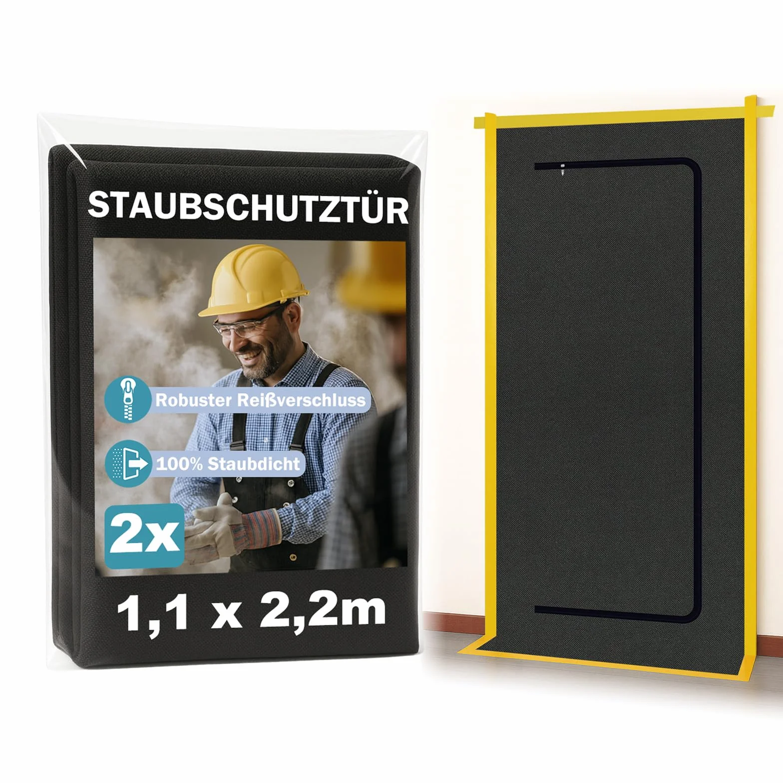 2 protectores antipolvo con cremallera, 1,1 x 2,2 m, resistentes al agua, reutilizables, protección contra el polvo, puerta de obras, esclusa de suciedad durante la reconstrucción y renovación