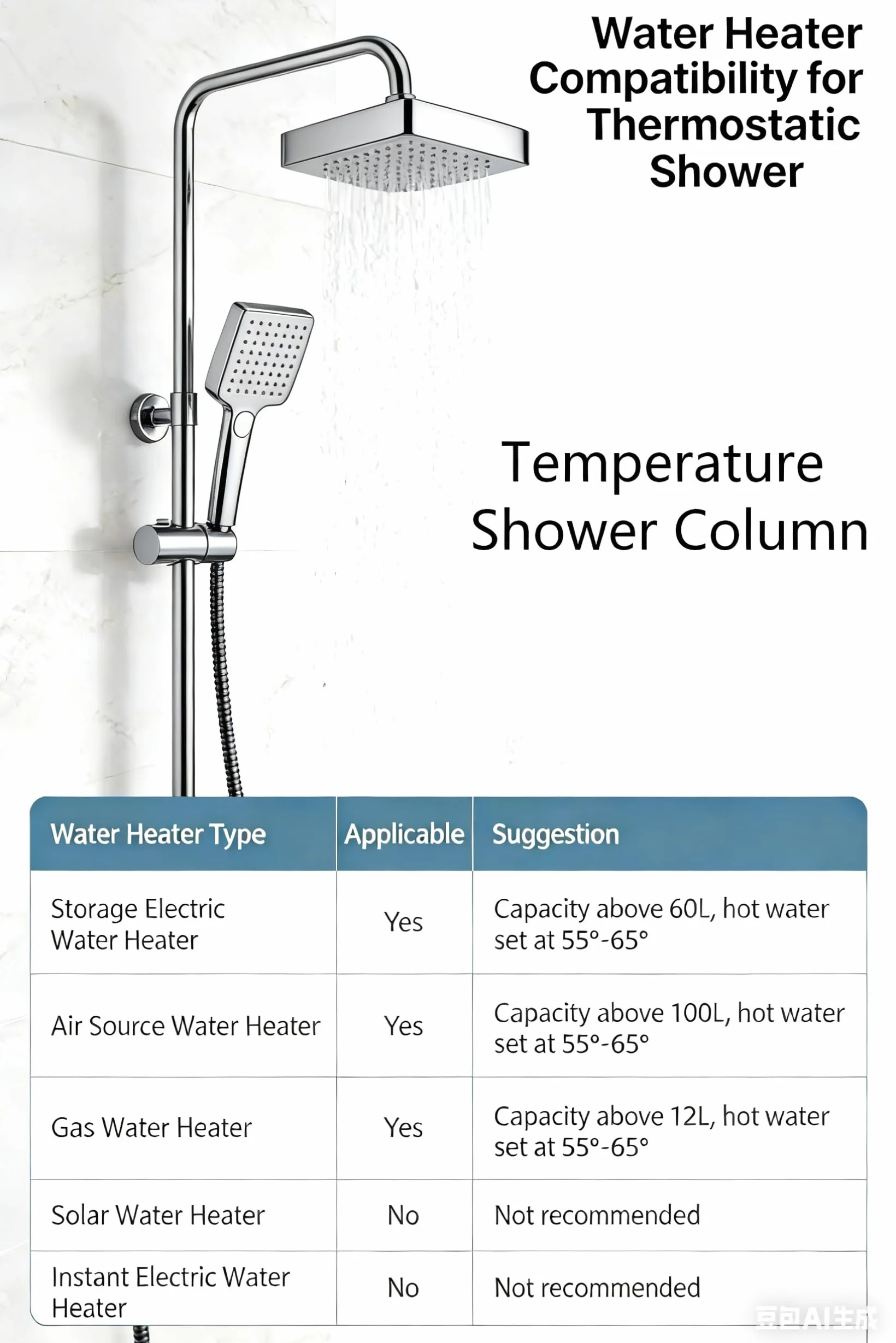 Columna de Ducha Termostática STANEW, Conjunto de Ducha, Cuarto de Baño, Columna de Ducha, Termostato con Mezclador Ajustable en Altura, Sistema de Ducha (Plata)