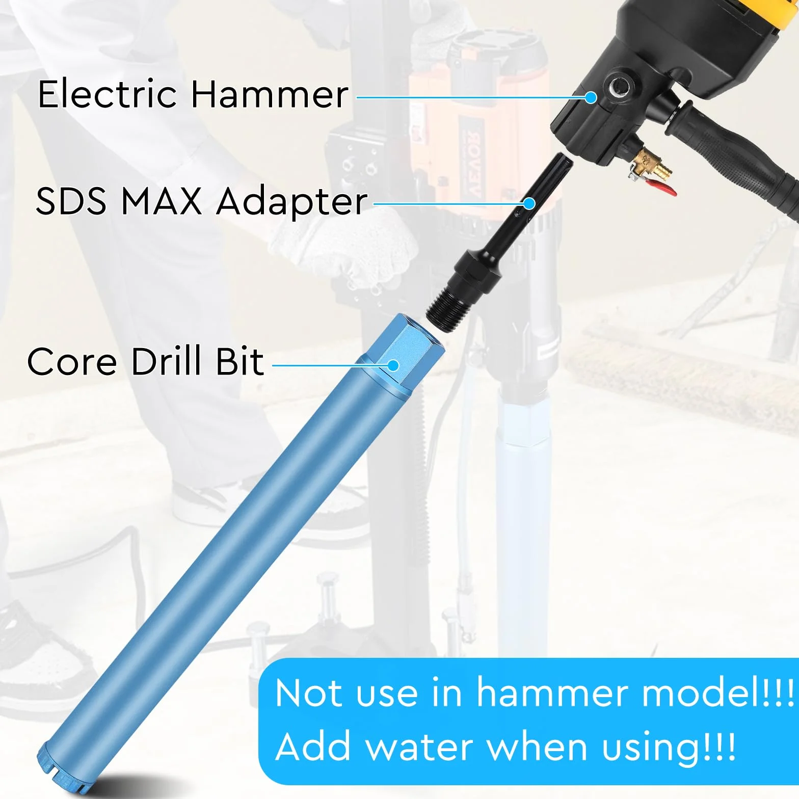 CPROSP Corona de Diamante para Hormigon Ø 52mm L 460mm, Broca con Adaptador SDS-MAX, Diamantina para Perforar en Hormigón, Hormigón Armado, Mampostería y Piedra