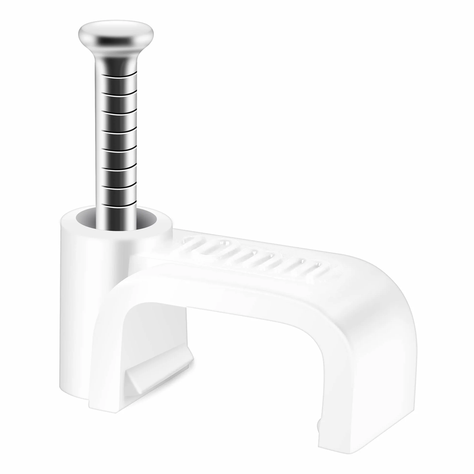 Clips Planos Blancos para Cat6 Cat7 Ethernet en la Pared con Clavo de Acero 10 mm - Soporte para Cable