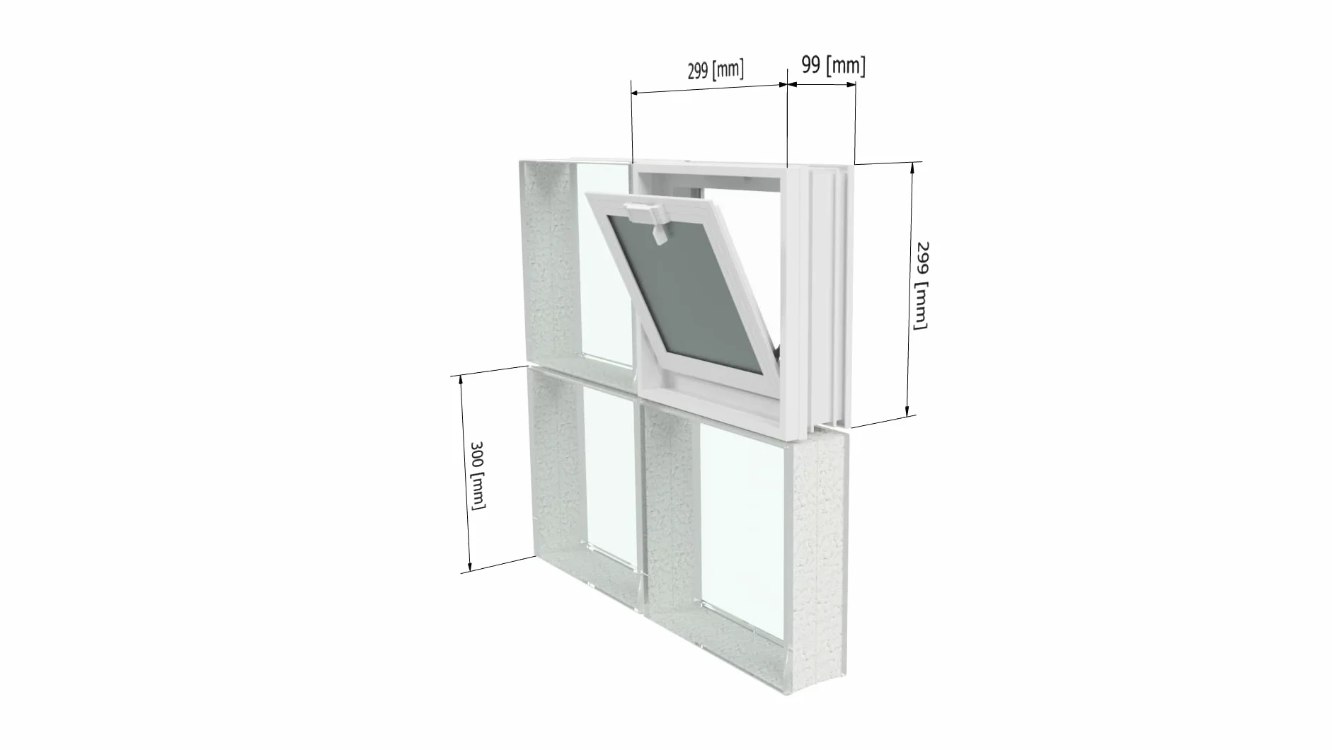 Ventana de ventilación para insertar en una pared de bloques de vidrio, ladrillo u hormigon | Dimensiones cm 30x30x10 | Sustituye 1 bloques de vidrio de 30x30x10 cm. | Unidad de venta 1 ventana