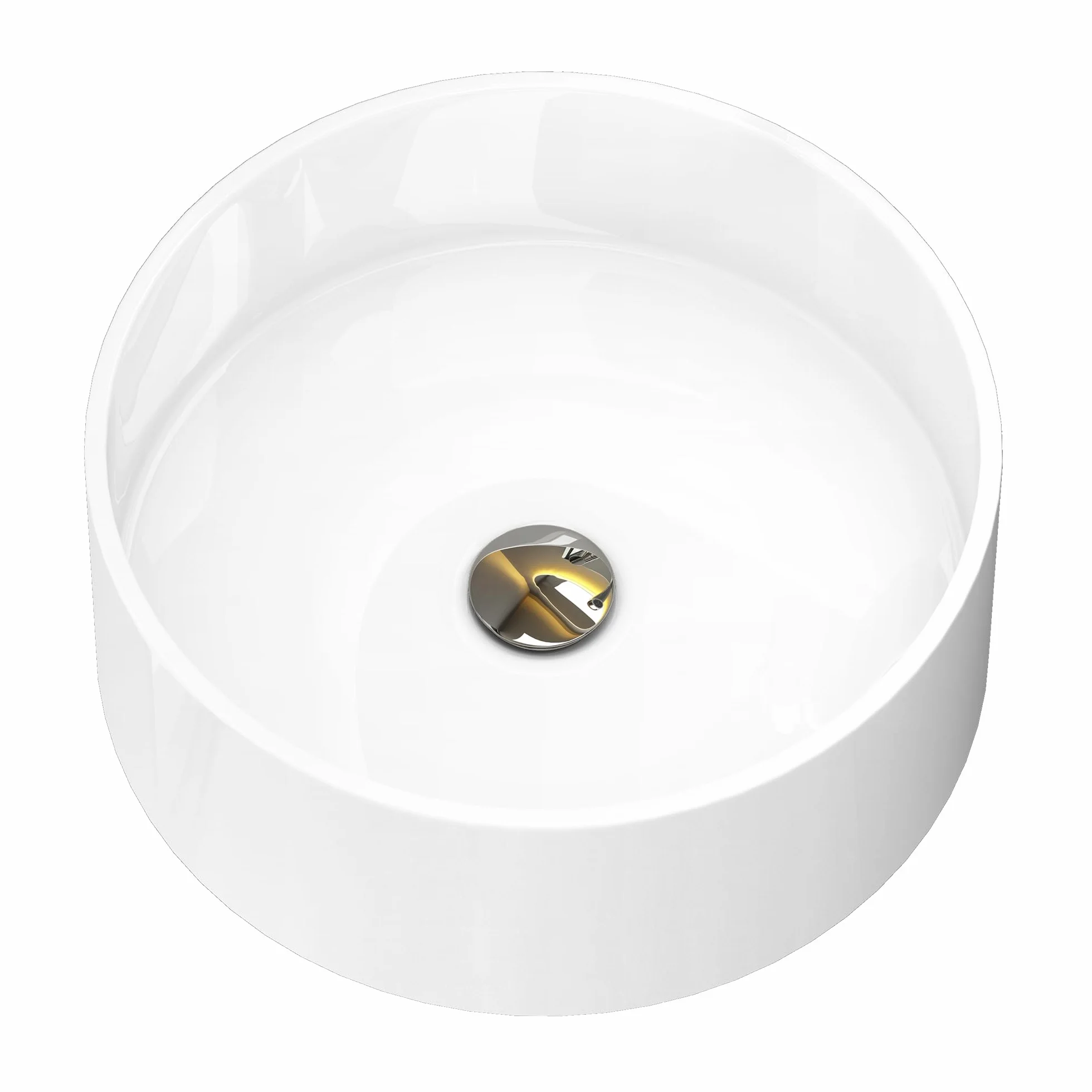 doporro Lavabo sobre encimera redondo Colossum804 blanco brillante 40x40x15cm lavabo de fundición mineral sin orificio para grifería