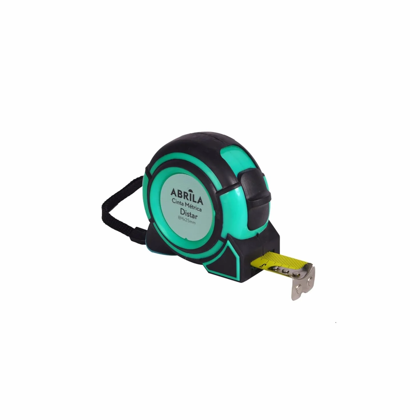 Cinta métrica 8m x 25mm con bloqueo, enganche magnético, clip cinturón, revestimiento antideslizante negro/verde