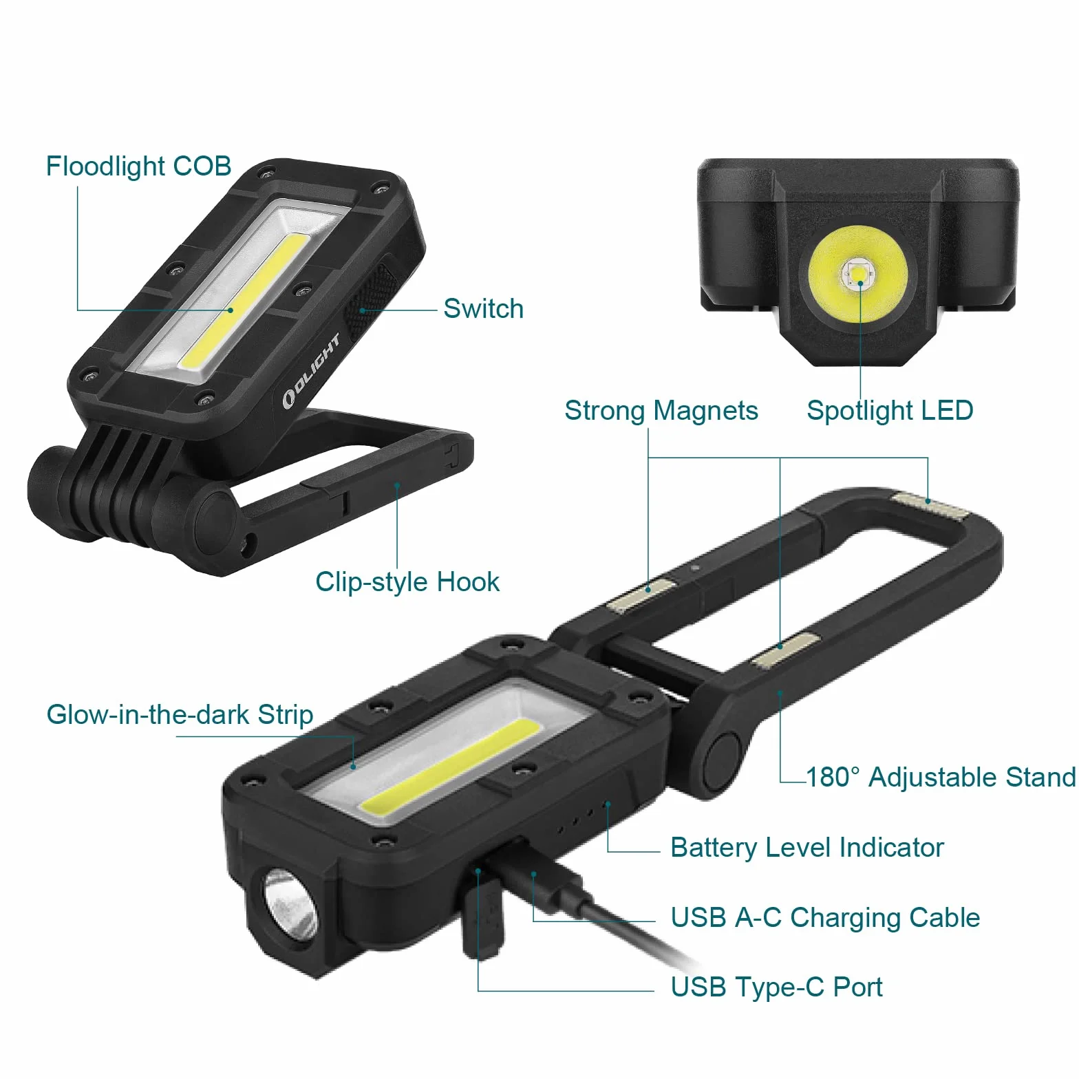 OLIGHT Swivel Linterna de Trabajo Recargable Portátil 400 Lúmenes COB Linterna Taller Led Impermeable 5 Modos Lámparas de Inspección con Magnético para Coche Hogar Camping Emergencia Automóviles