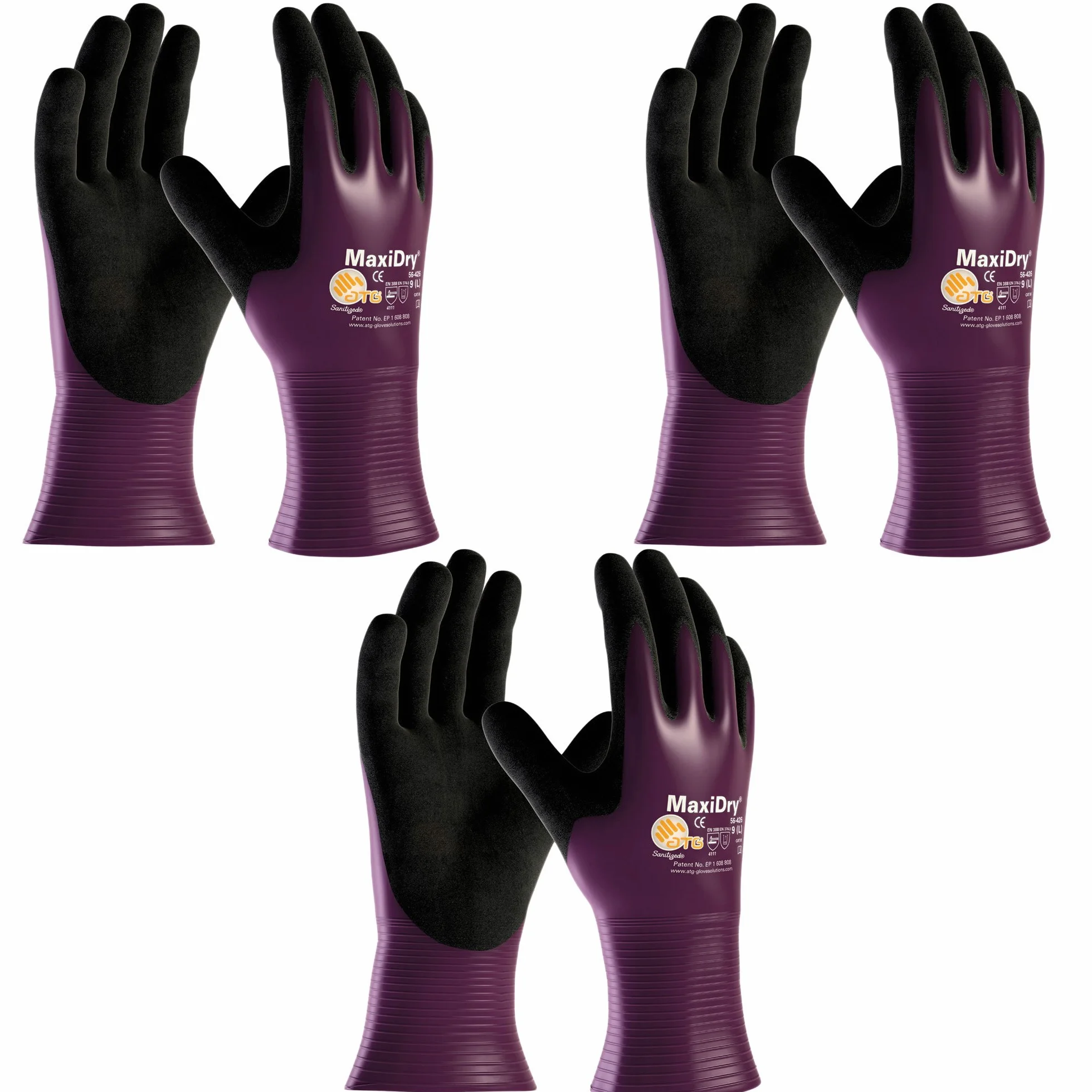 ATG - Guantes de nitrilo ultraligeros (3 unidades, resistentes al aceite, 56-426, tallas S-XL)