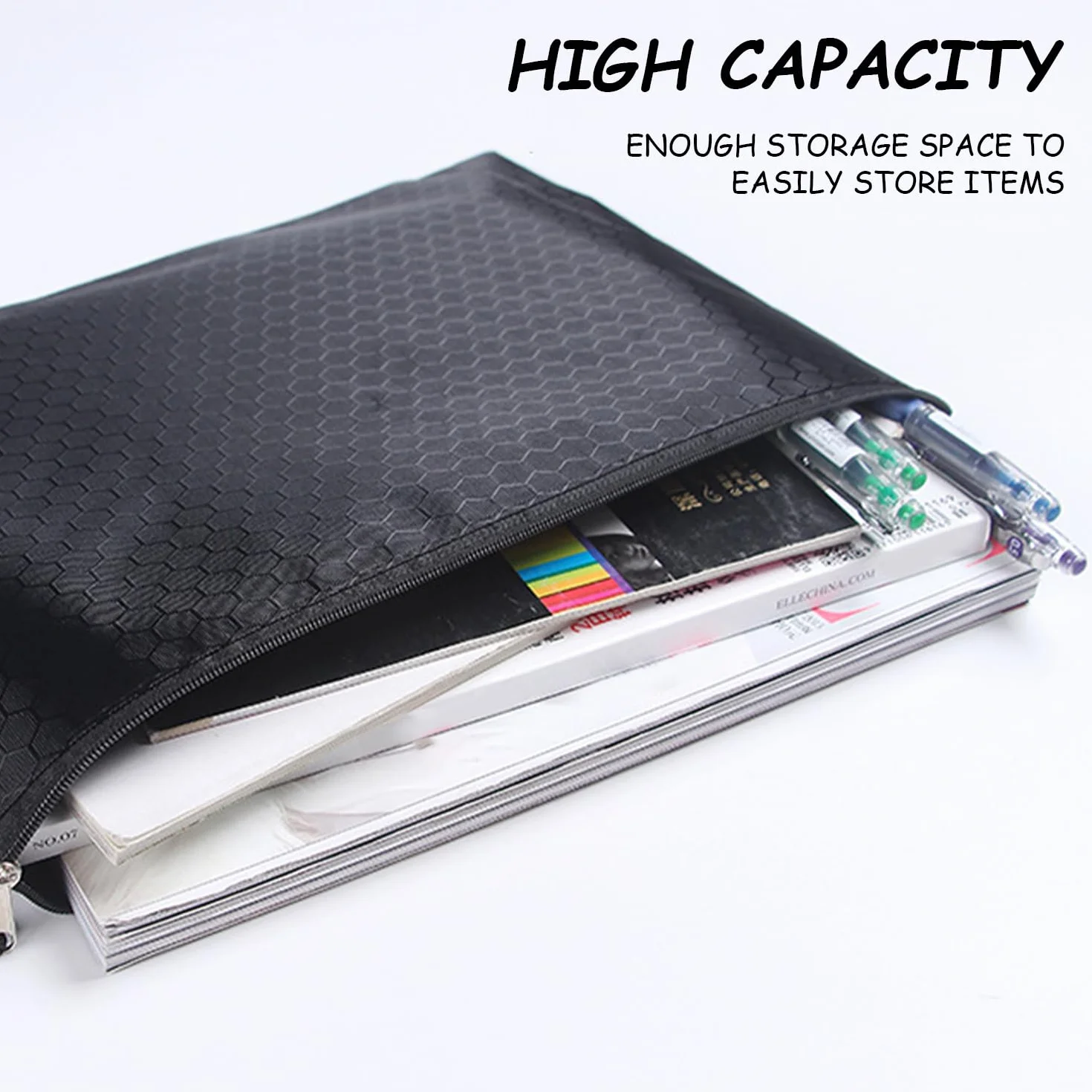 Cartera A5 con Cremallera para Dinero Efectivo Negro