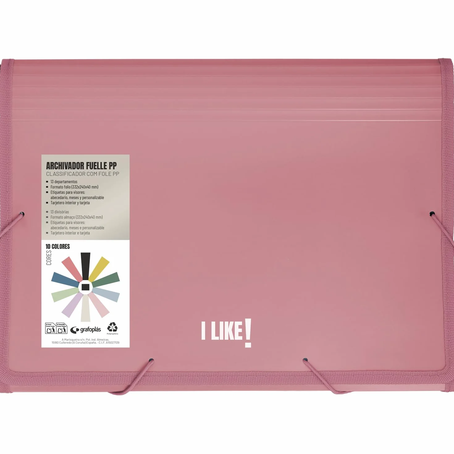 Grafoplas Carpeta Acordeón Fuelle Tamaño Folio Rosa 13 Posiciones Poli Semirrígido Opaco Clasificador Documentos