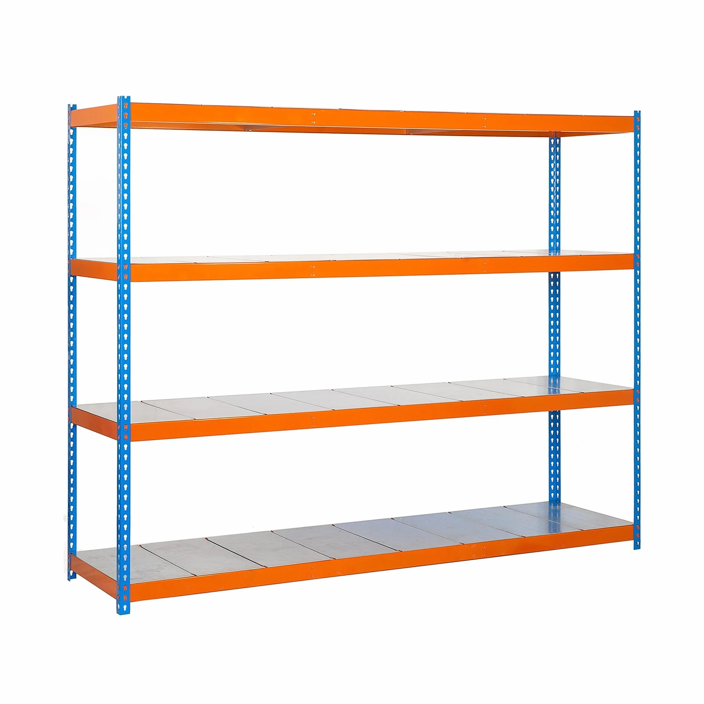 SimonRack Estantería Metálica Almacenaje, Sin Tornillos, 4 Baldas, Alta Capacidad Carga 400 kg, 2000x1200x750 mm, Estantería Taller Garaje Trastero, Azul/Naranja/Galva