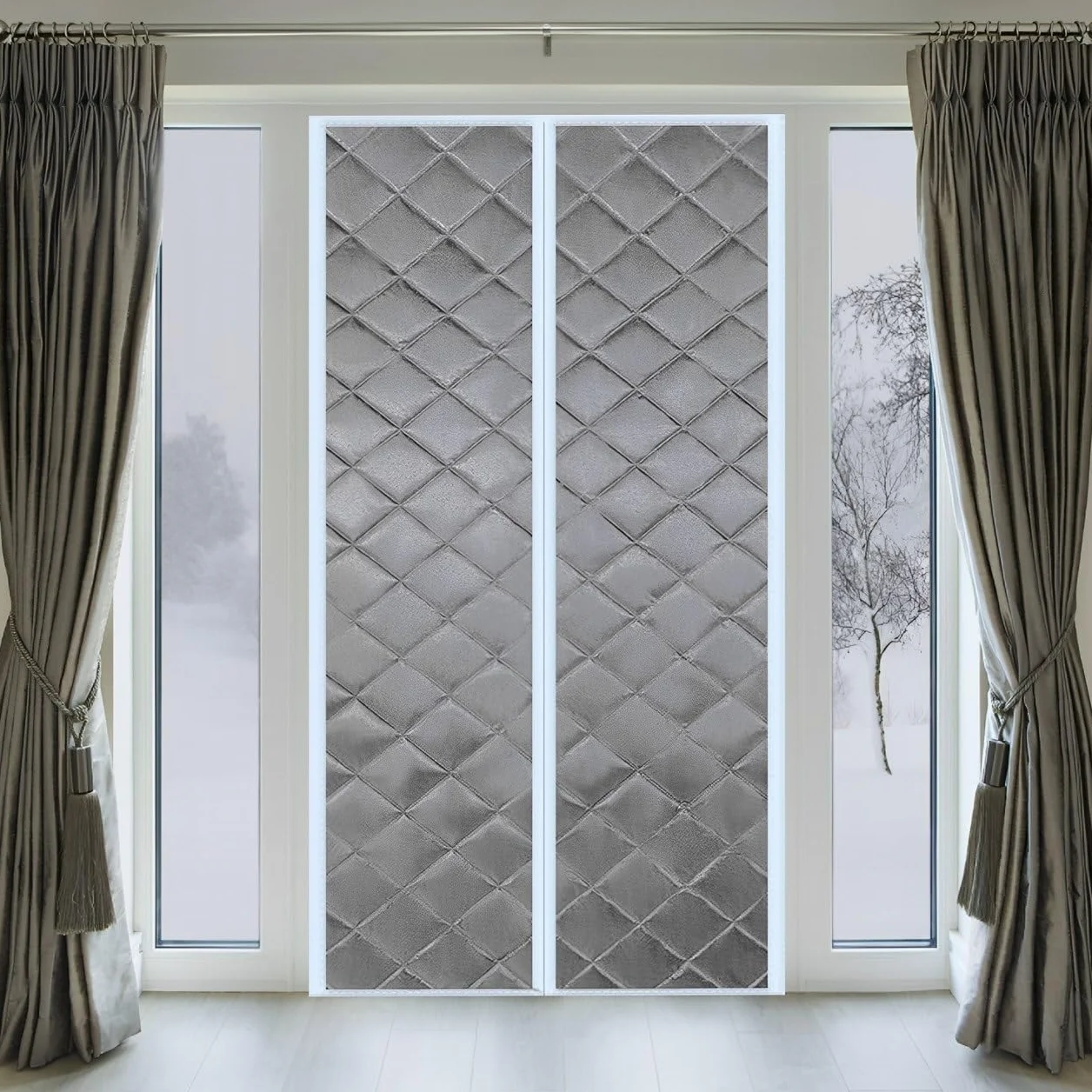 Cortina De Puerta Térmica Magnética, 125x220cm Aislamiento Cortina De Puerta Magnética A Prueba De Viento Puertas Plegables De Invierno Cierre Automático Interno(Gris)