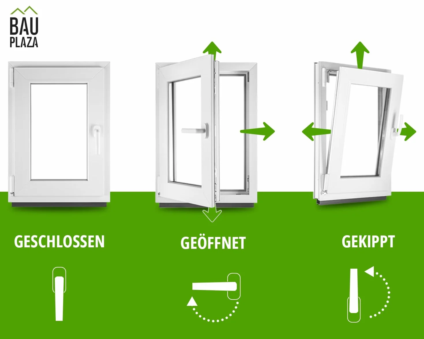 Kunststofffenster BxH 50 x 80 cm Weiß - Dreh-Kipp Kellerfenster DIN Links - 2-fach Verglasung 32 mm - Wärmeschutz & Schallschutz - PVC Fenster für Haus, Keller, Garage