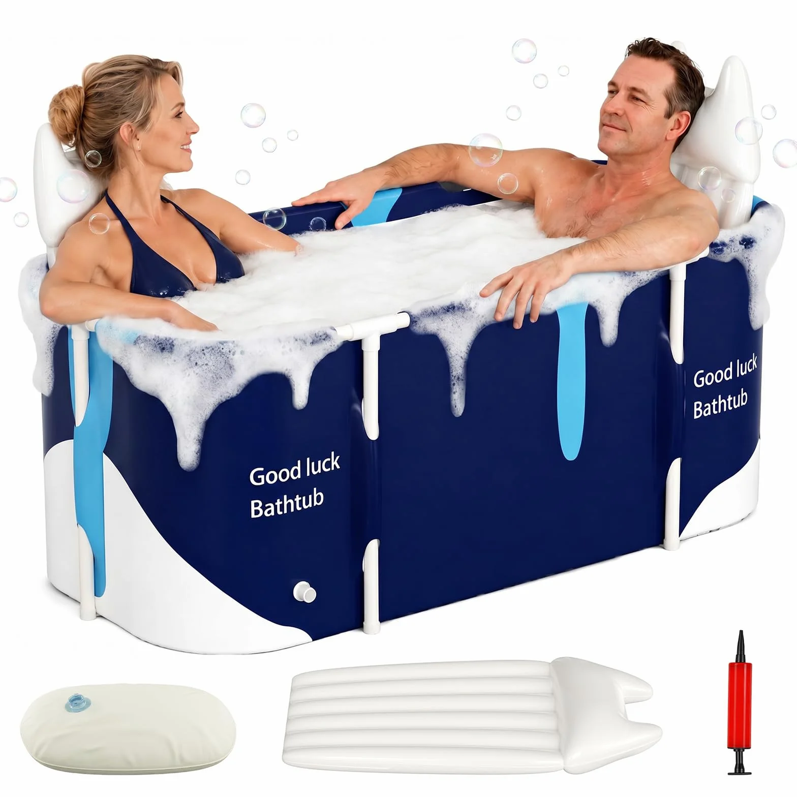 Bañera plegable para adultos, 5 capas, aislada, portátil, con asiento y respaldo acolchados, diseño de doble drenaje, ahorra espacio para baño caliente, baño frío y baño de burbujas