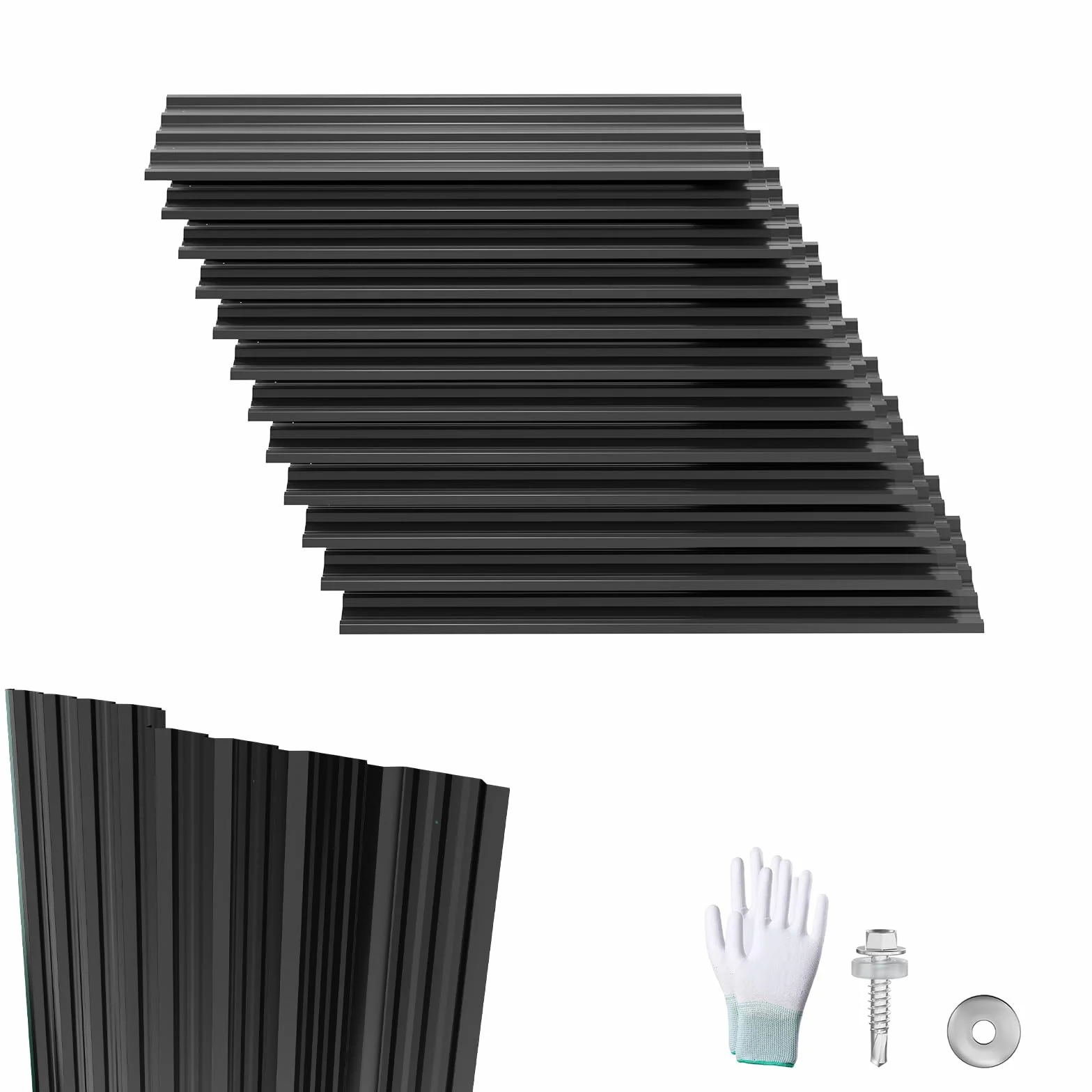LZQ 12 piezas de placas de techo de chapa trapezoidal 129,5x45 cm, 7 m² Láminas onduladas galvanizadas de acero, chapa perfilada para cobertizos de jardín, carport, color negro