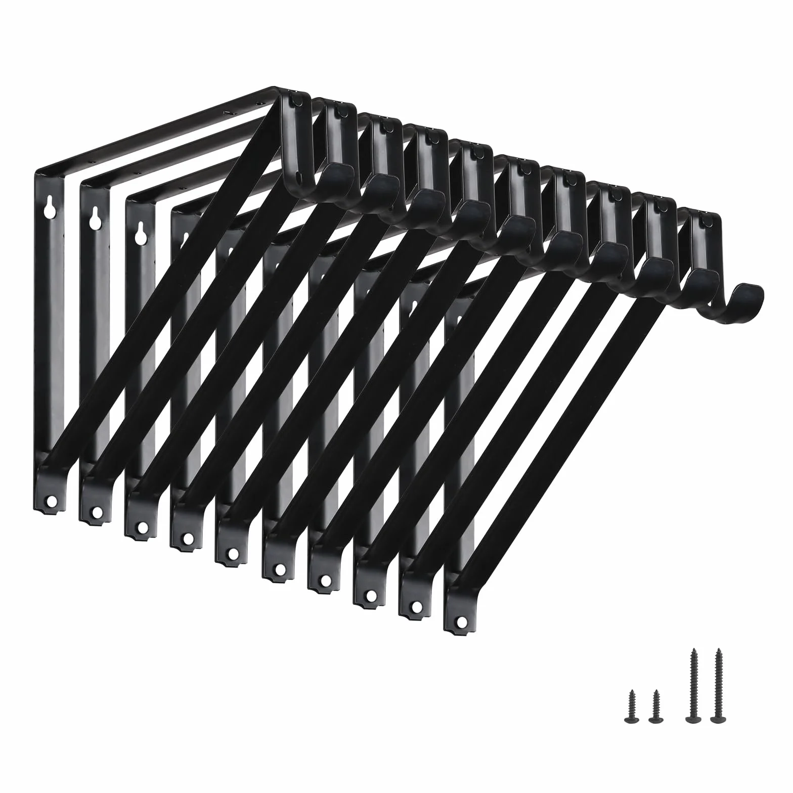HOME MASTER HARDWARE Estante de armario resistente y soportes para barra, paquete de 10, soporte de estante de armario montado en la pared con gancho, soporte negro de 10-3/4 pulgadas con tornillos