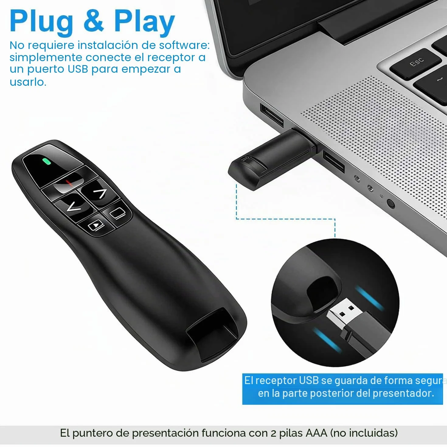 Presentador Inalámbrico 2,4GHz Powerpoint Puntero USB para Windows Mac