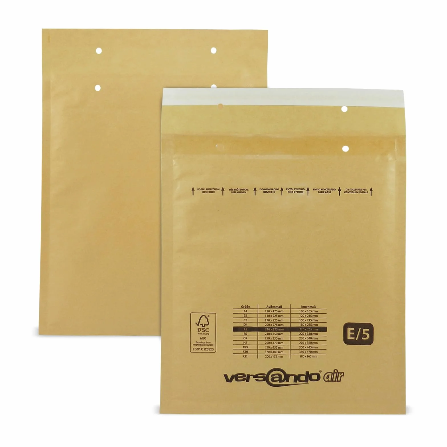 Versando LUPOBE100 Sobres acolchados Marrón Dorado 240 x 275 mm E5 100 Piezas