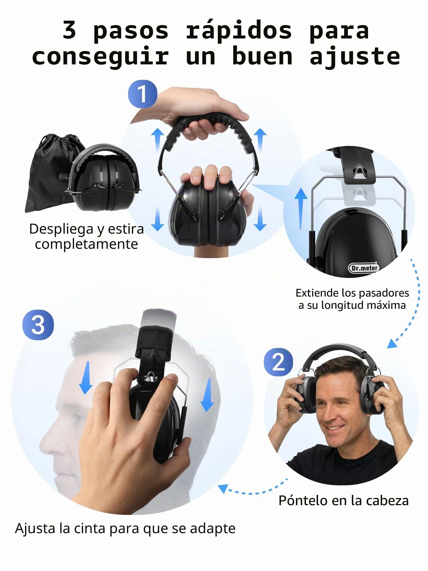 Dr.meter Cascos Antiruido Adultos 31dB, Protectores Auditivos Ajustables para Trabajo, Construcción y Estudio
