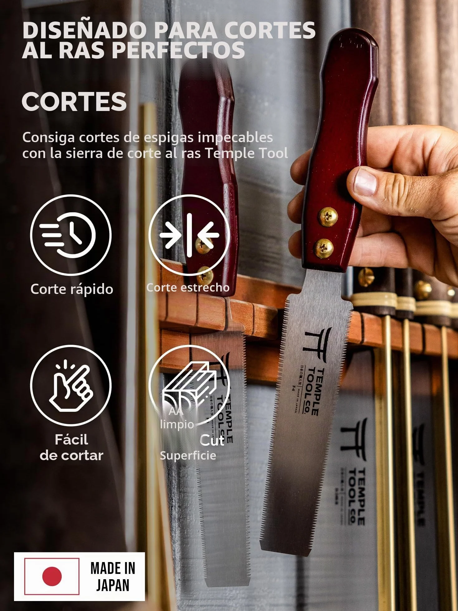 Temple Tool Co. Sierra Japonesa de Corte al Ras - Sierra de Tracción de Doble Filo de 6 Pulgadas para Corte al Ras de Espigas, Clavijas, Cuñas - Madera Dura Madera Blanda