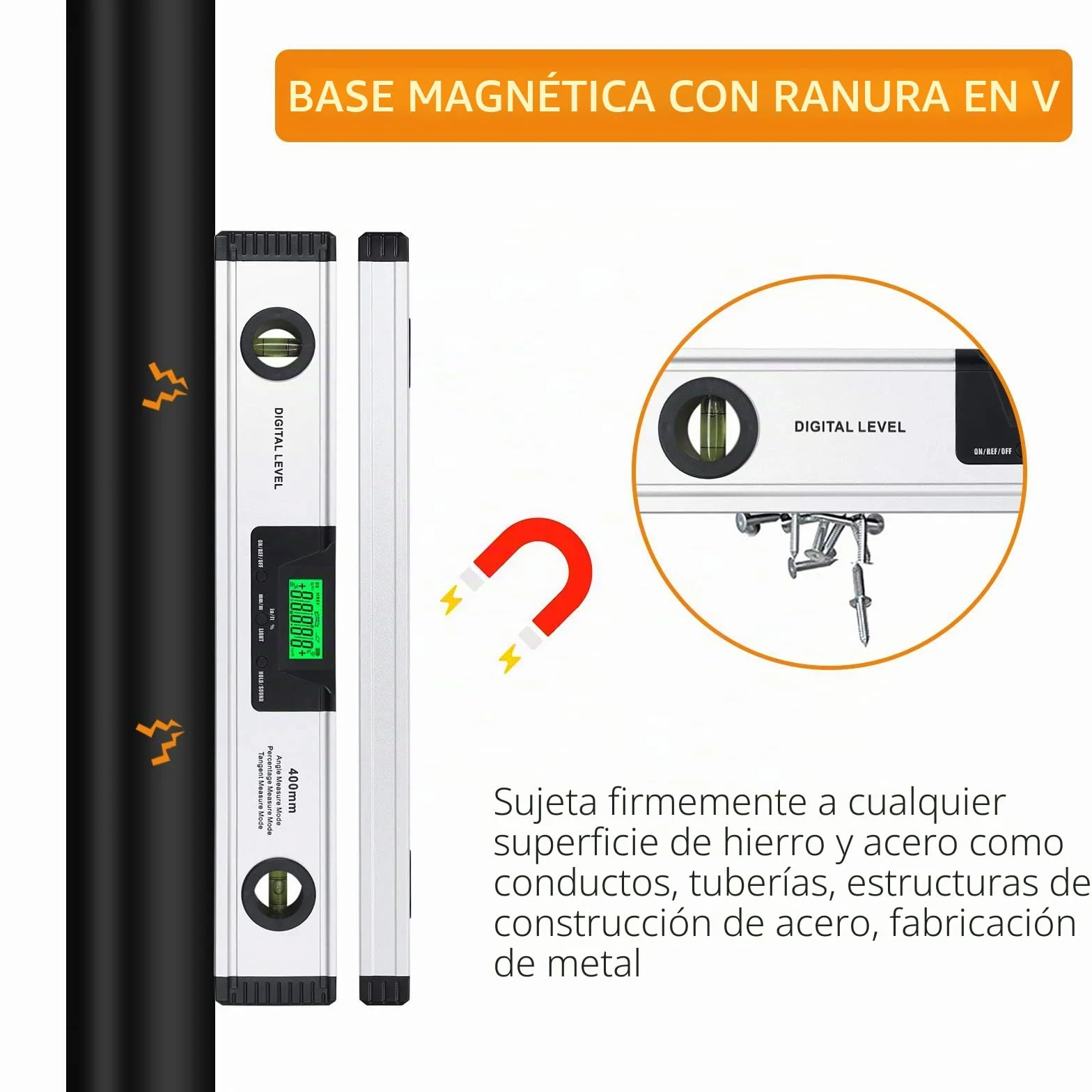 Neoteck Inclinometro Digital 400mm/16” Nivel Digital con Base Magnética Transportador de Ángulo con Indicador de Audio para Aplicaciones Industriales, Obras de Renovación