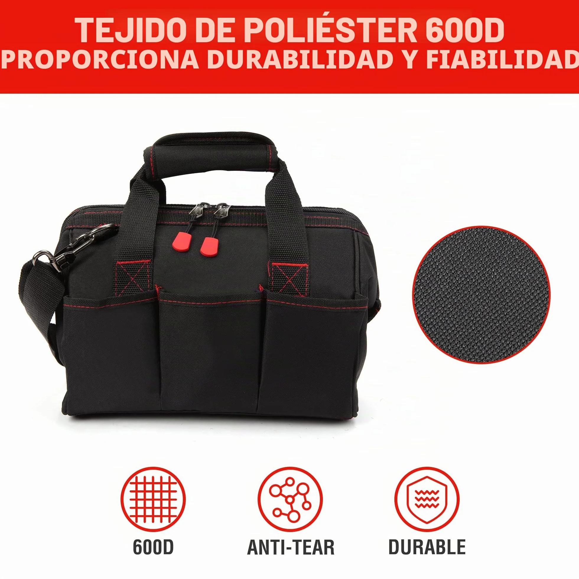 WORKPRO Bolsa de Herramientas 30 x 18 x 20 cm, Bolsa de Transportse Universal, 7 Bolsillos Exteriores, Amplia Apertura de Cremallera, Correa de Hombro Ajustable, para Almacenamiento de Herramientas