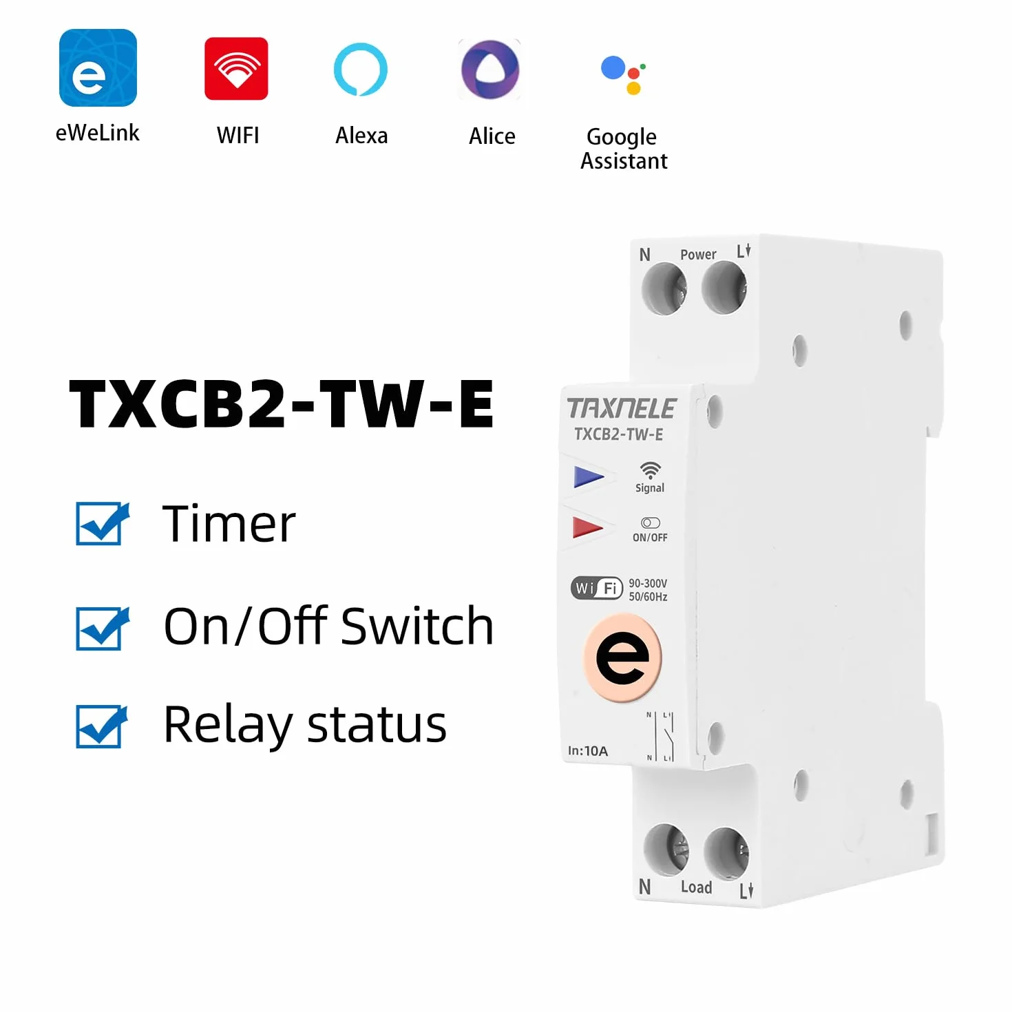Ewelink WiFi Smart disyuntor Switch Time Relay Temporizador 1P + n 10a 16a 202a 25a 32a 40a 63a 110v 220V Control de Voz Remoto inalámbrico(10A)