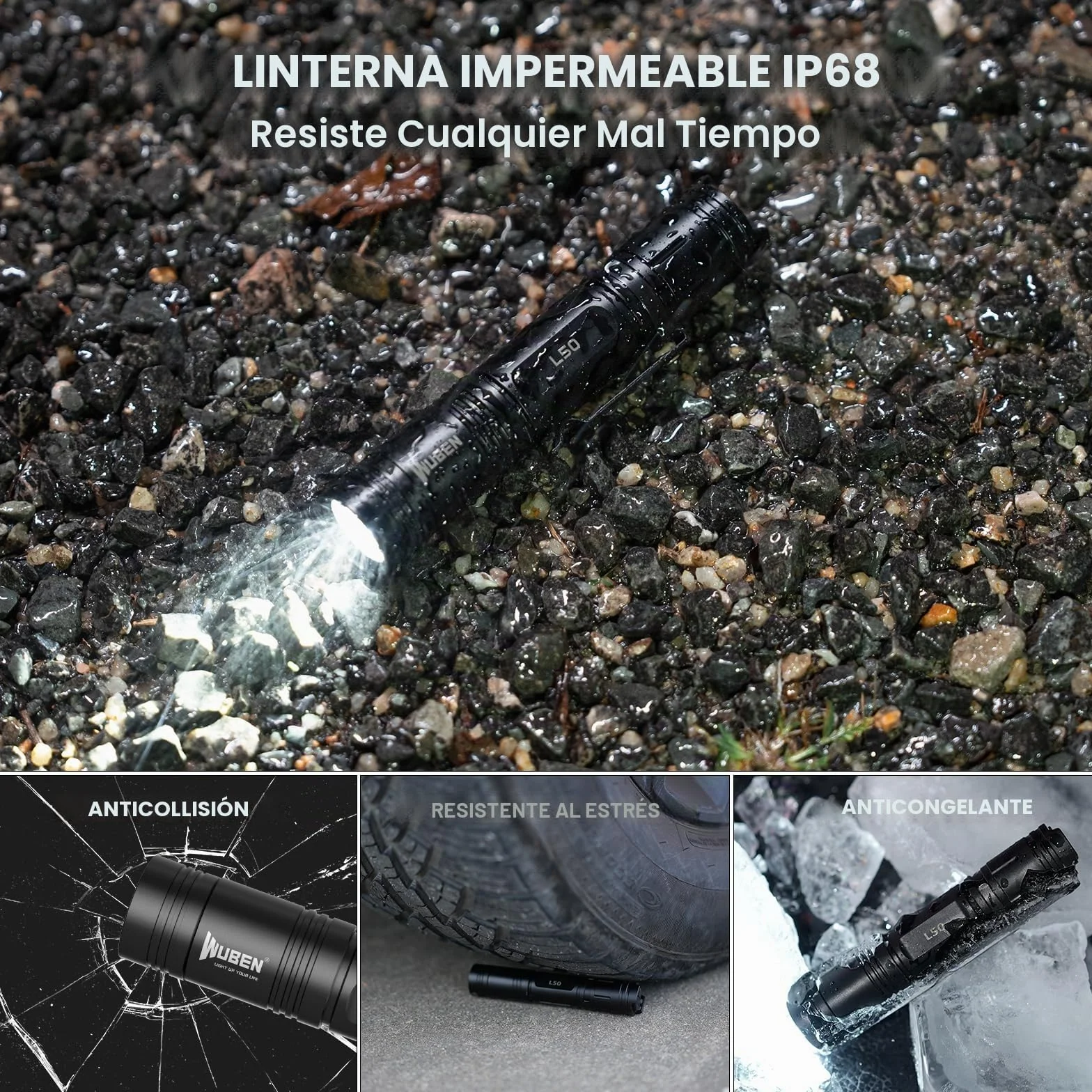 WUBEN L50 Linterna 1200 Lumens USB Recargable Linterna LED Alta Potencia,IP68 Impermeable linterna táctica policía con Función de Memoria,5 Modos para Camping Montañismo Senderismo Emergencia