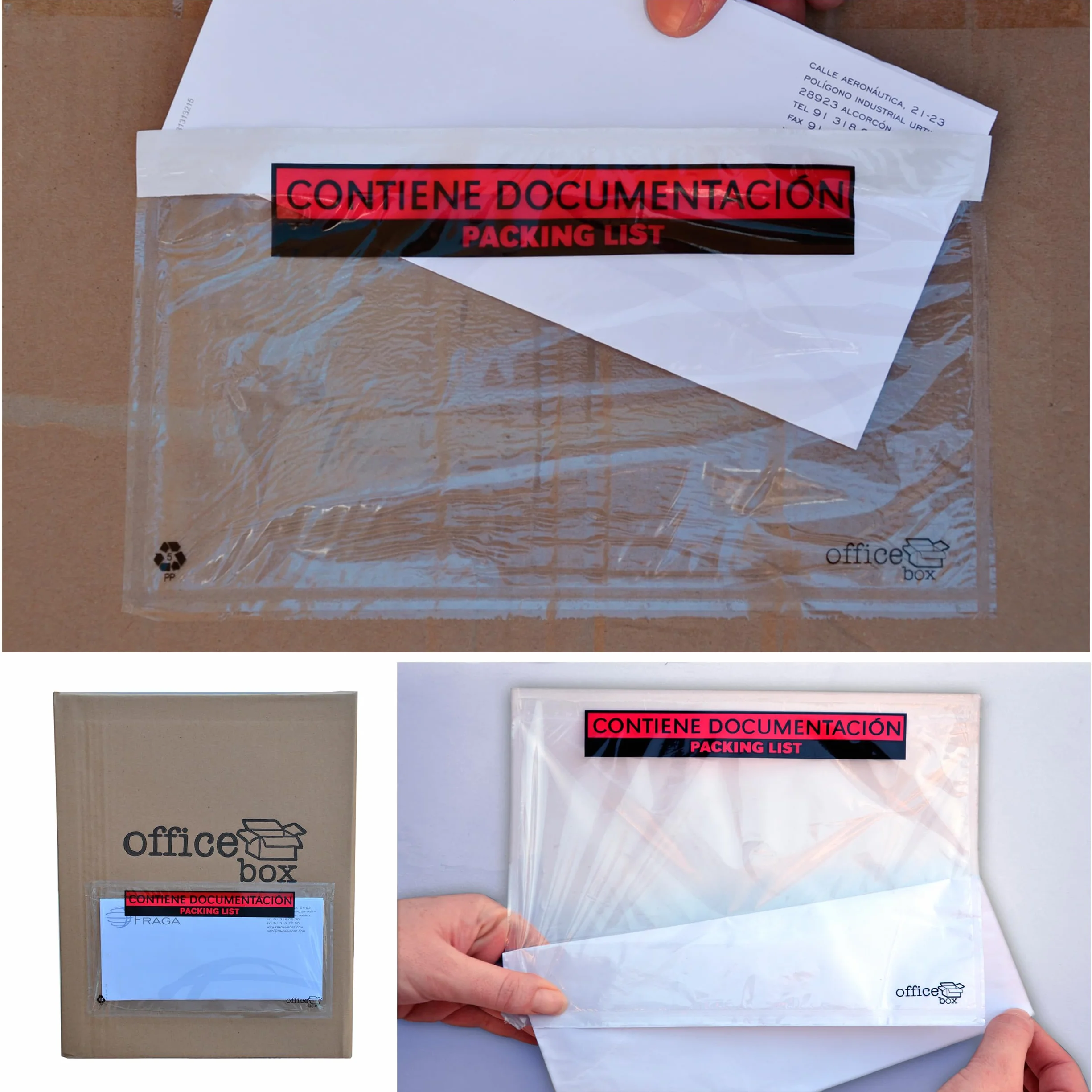 250 Sobres Adhesivos Porta Albaranes "CONTIENE PACKING LIST" - Tamaño L - para un A4 doblado en 2-24 x 18 cm. 100% Ecológico by Office Box.