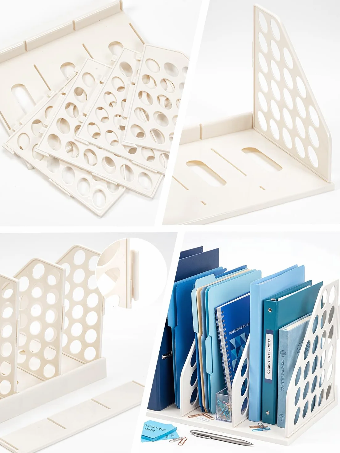 Soporte para archivos A4, organizador vertical de escritorio 3 compartimentos, almacenamiento de revistas oficina