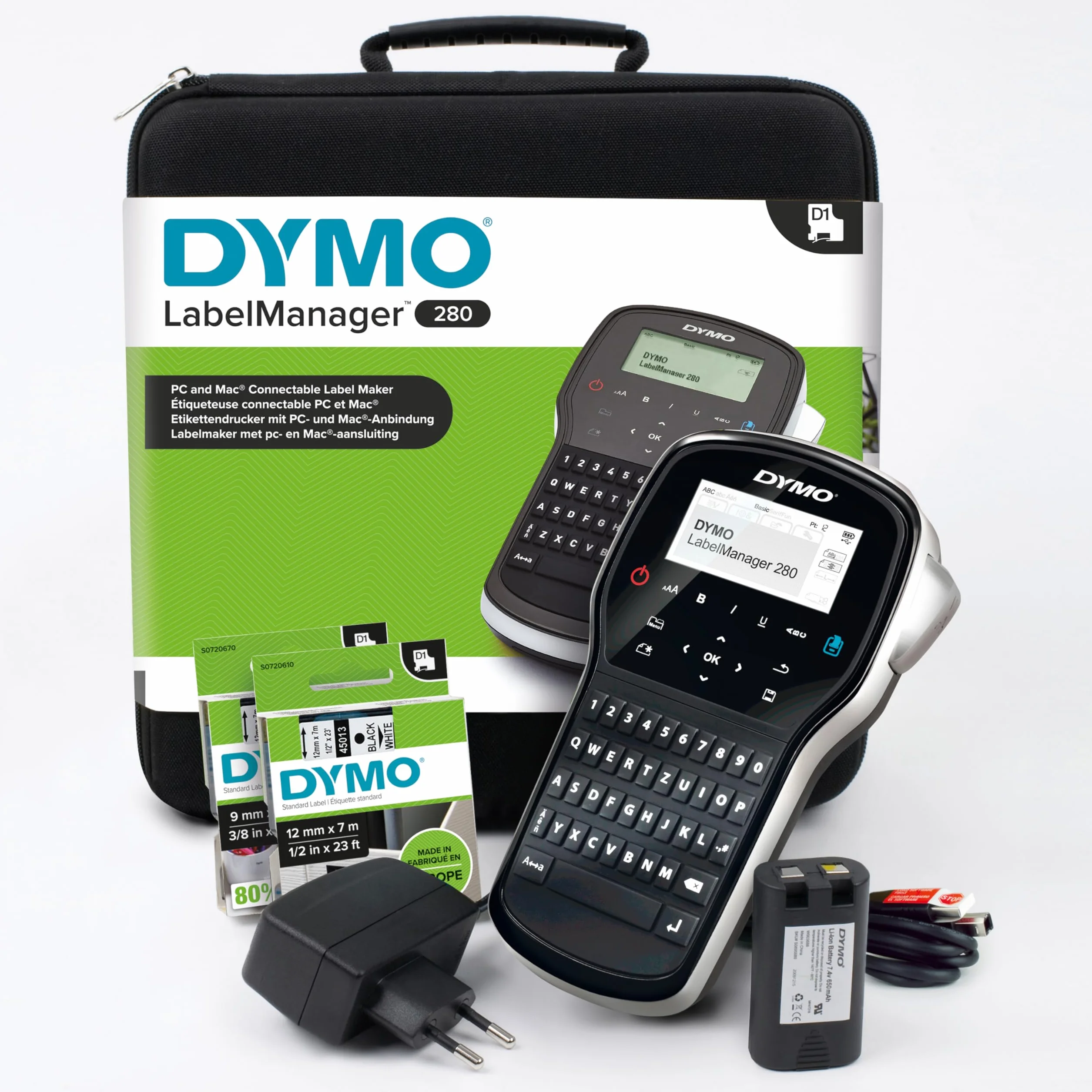 DYMO LabelManager 280 Kit de etiquetadora portátil recargable con teclado QWERTY y 2 rollos D1