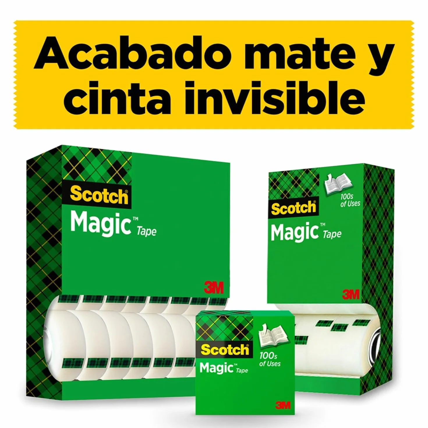 Scotch Magic Dispensador de cinta adhesiva portarrollos sobremesa 3 rollos transparente 19 mm x 33 m base antideslizante negro