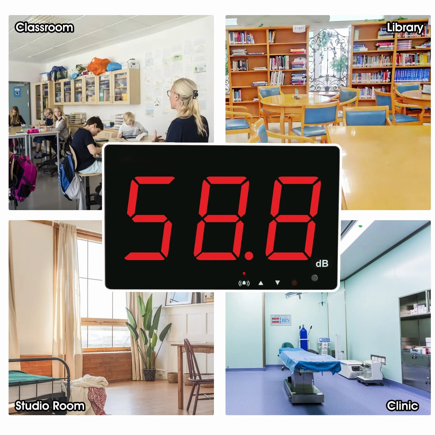 Medidor de Decibelios de Pared 30-130dB con Alarma Pantalla LCD Roja