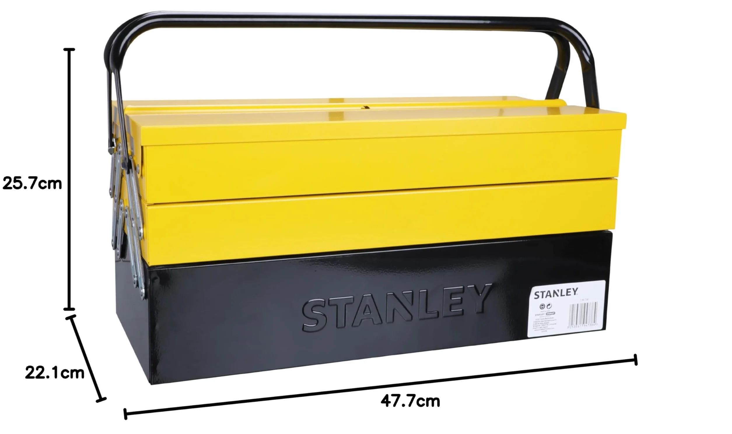 STANLEY - Caja de herramientas metálica de 5 cajones, Gran volumen de almacenamiento, Dos asas con bisagra, Sistema antipinzamiento, Dimensiones: 47.70 x 25.70 x 22.10 cm, 1-94-738