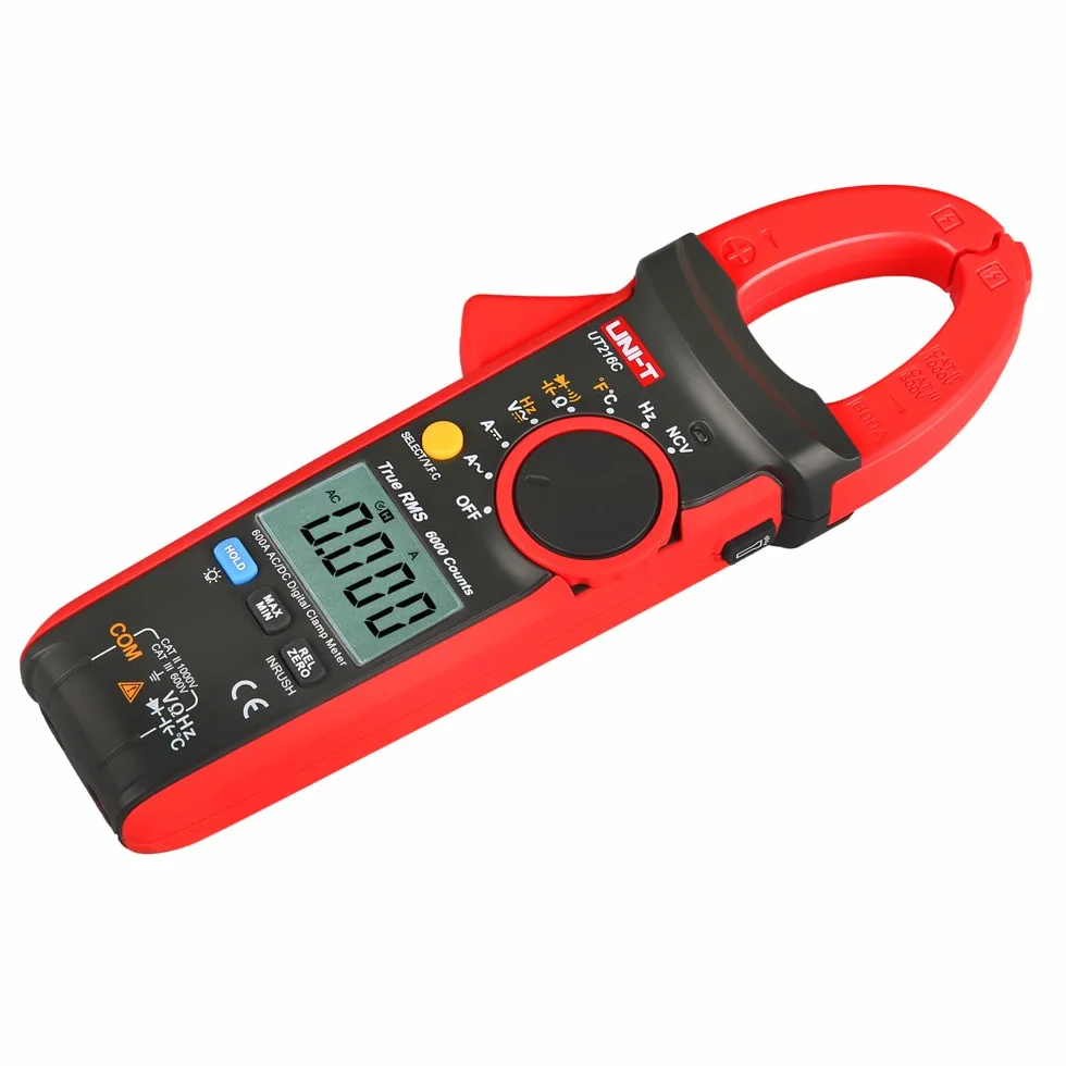 UNI-T UT216C 600A Pinza Amperimétrica Digital AC DC Multímetros de Rango Automático de Corriente NCV V.F.C Diodo LCD Probador de Temperatura de Linterna