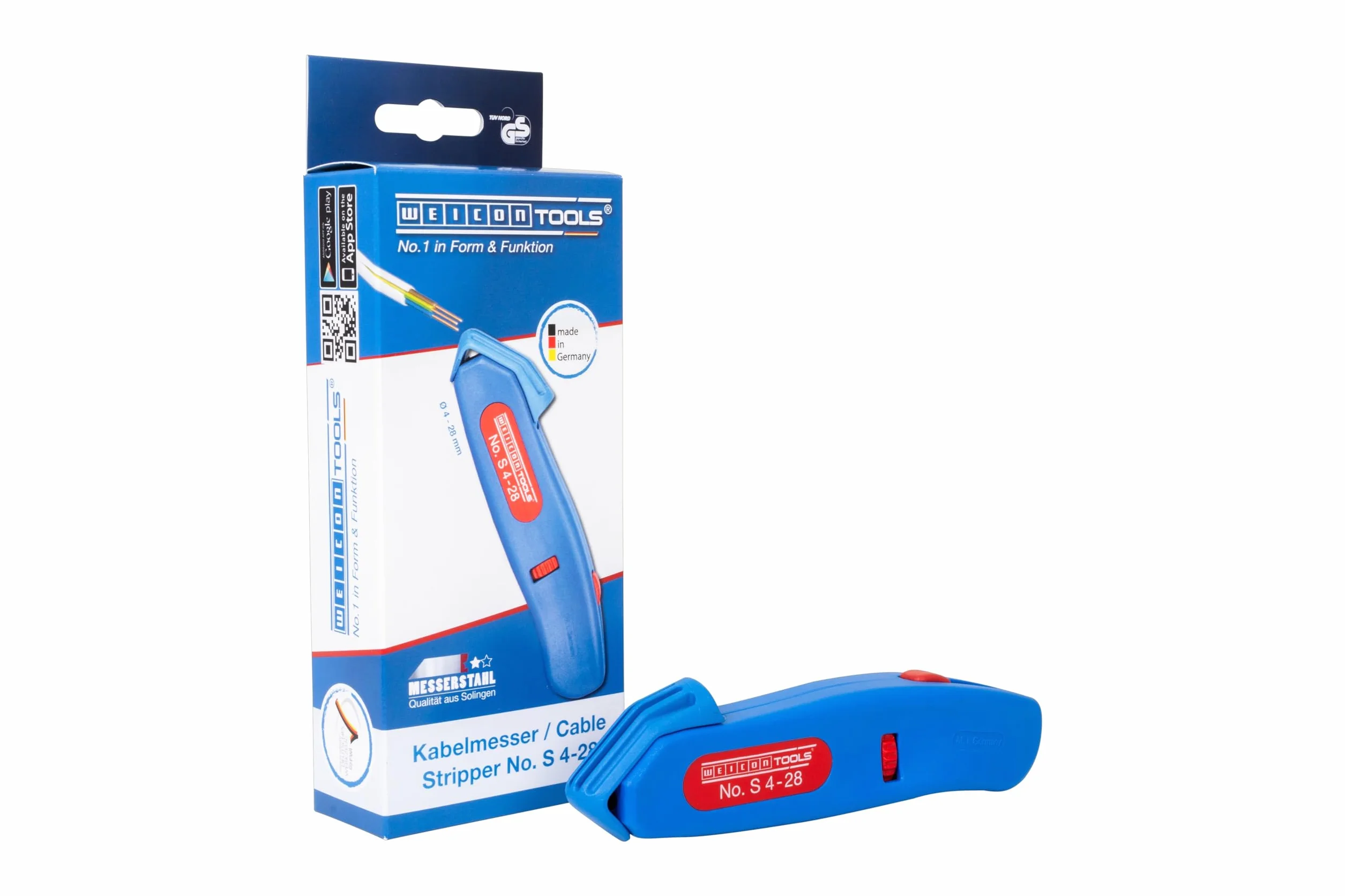 WEICON TOOLS Pelador de Cable No. S 4-28, pelacables para cables de 4-28 mm, con cuchilla de gancho retráctil, made in Germany