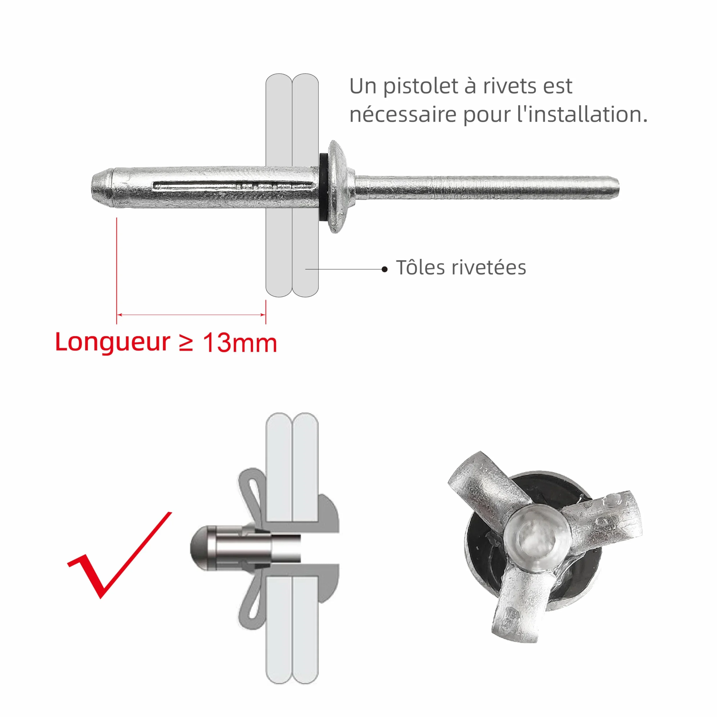 Remaches ciegos de aluminio de expansión múltiple con junta tórica - Juego de remaches de cabeza bulbosa para plásticos o materiales flexibles (Ø5.2x28mm - 50 piezas)